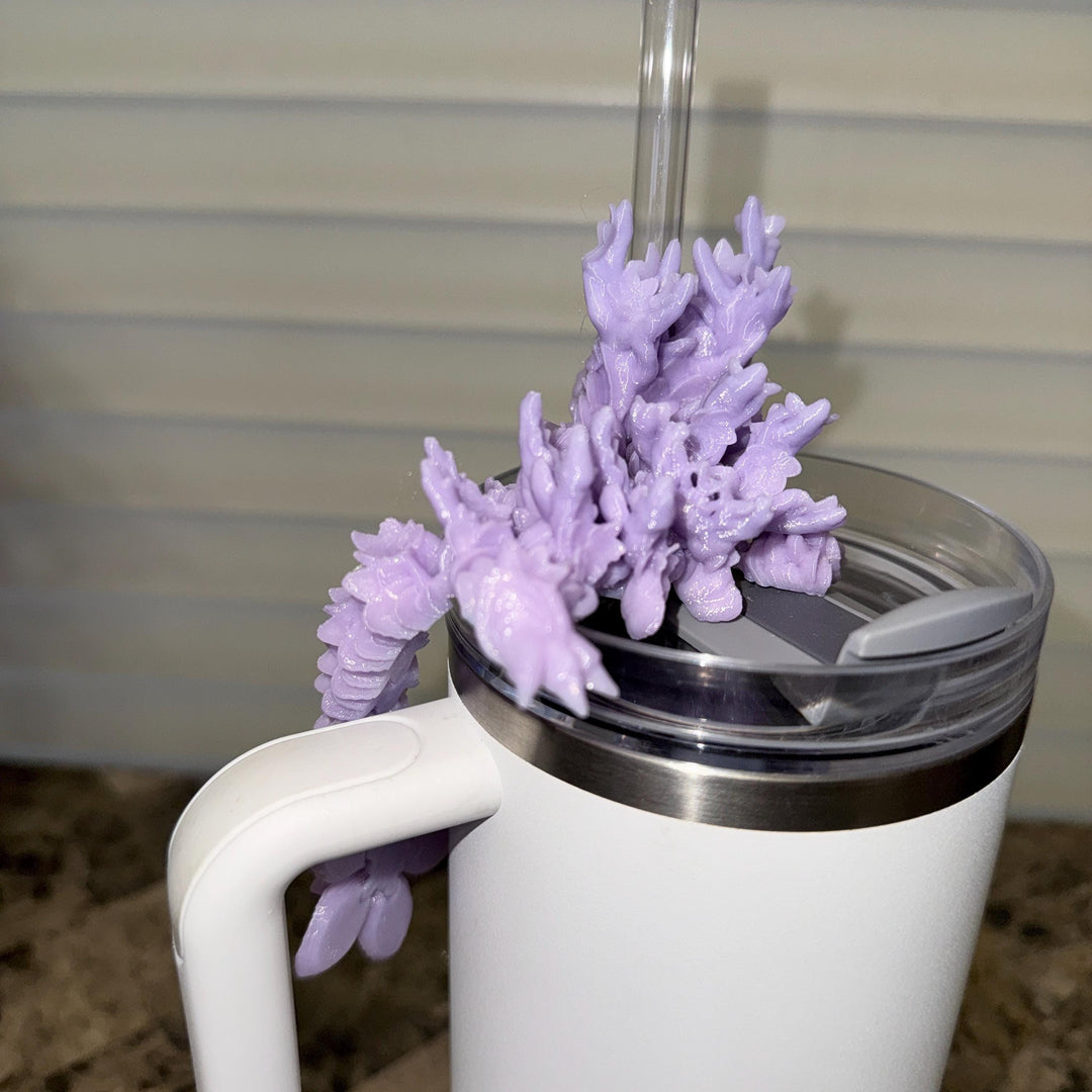 Lavender Lilac Silk Cherry Blossom Dragon staw topper, Fits your 8 or 10 mm straws, Spring Dragon Accessory, Unique Gift