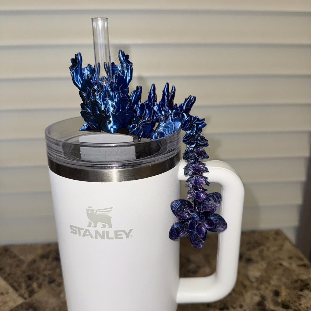 Black Chroma Silk Cherry Blossom Dragon staw topper, black blue purple, Fits your 8 or 10 mm straws, Spring Dragon Accessory, Unique Gift