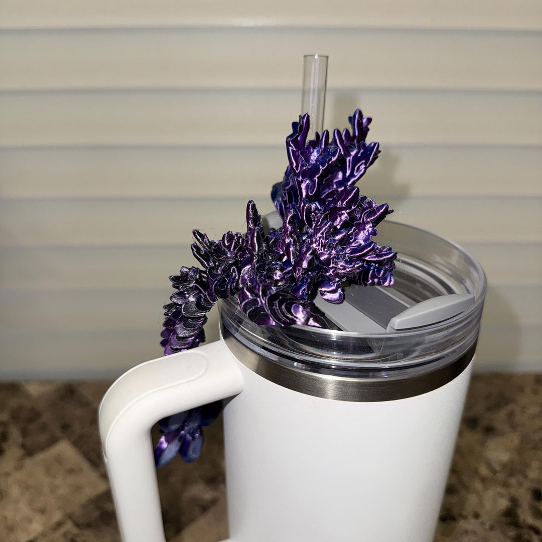 Black Chroma Silk Cherry Blossom Dragon staw topper, black blue purple, Fits your 8 or 10 mm straws, Spring Dragon Accessory, Unique Gift
