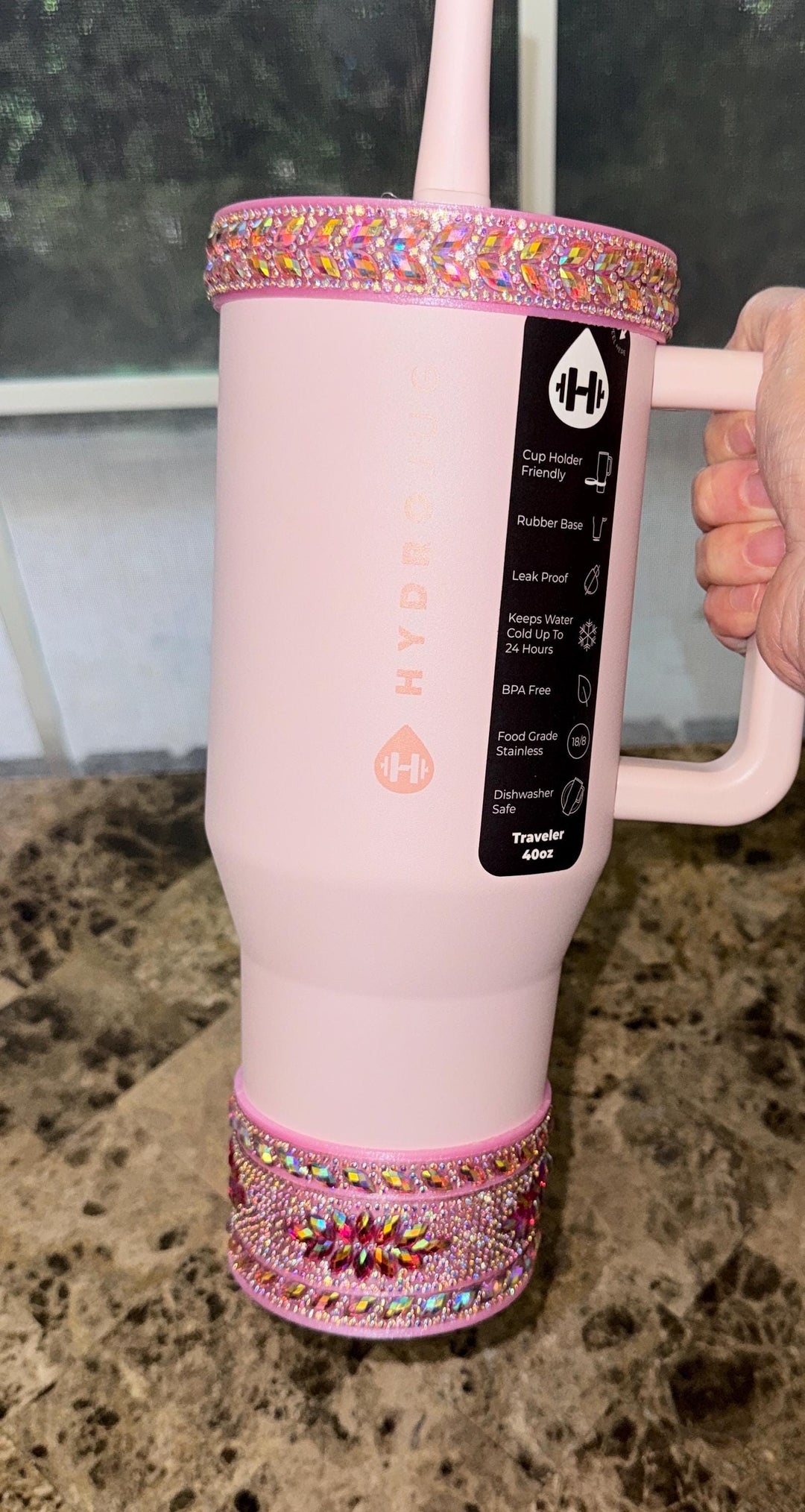 Pretty in Pink Iridescent Rhinestone Tumbler Boot or Halo, Bling Sparkle Cup Sleeve, Hydrojug Accessories, Unique Gift