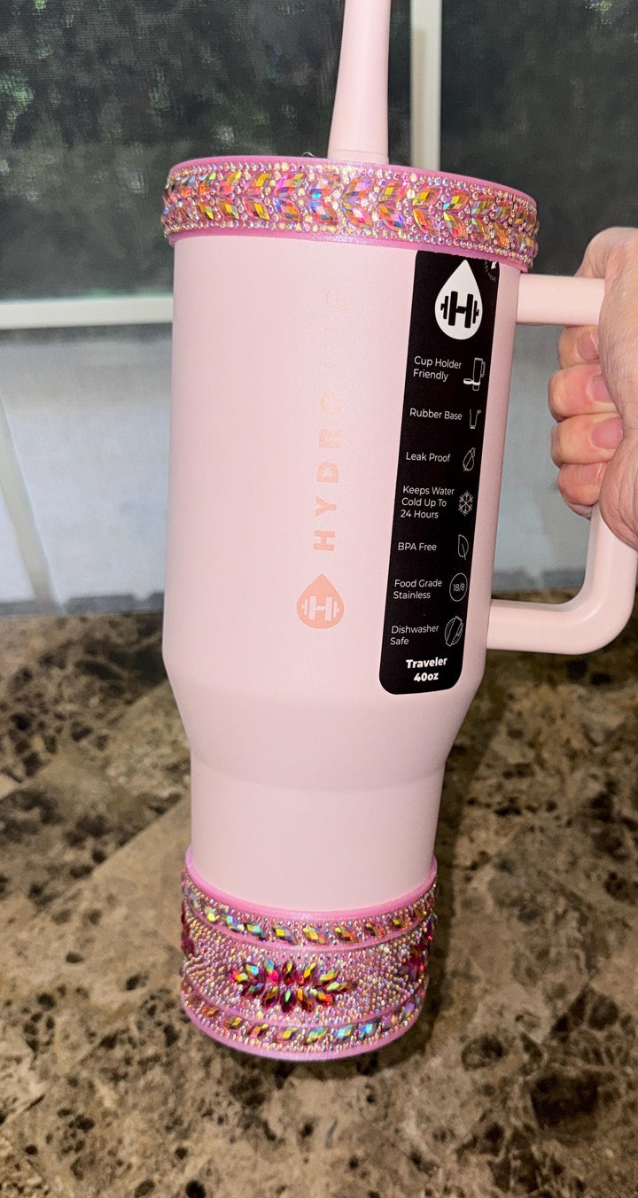 Pretty in Pink Iridescent Rhinestone Tumbler Boot or Halo, Bling Sparkle Cup Sleeve, Hydrojug Accessories, Unique Gift