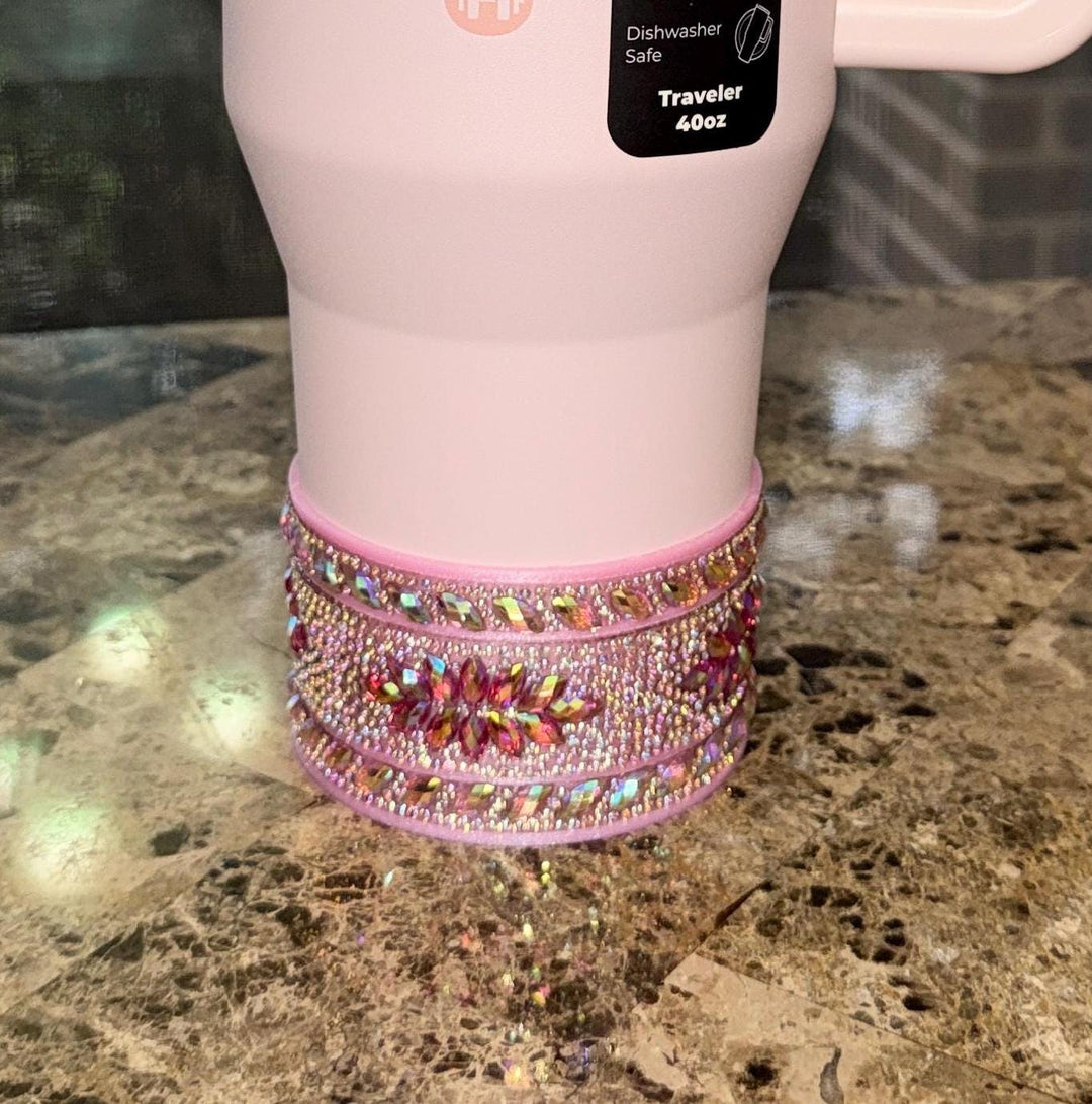Pretty in Pink Iridescent Rhinestone Tumbler Boot or Halo, Bling Sparkle Cup Sleeve, Hydrojug Accessories, Unique Gift