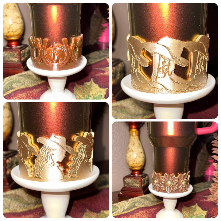 Unique Cowboy Cowgirl Hat Boots Horseshoe Tumbler Boot, Country Gold Horse Rodeo Cup Sleeve, fits your Stanley HydroJug Coldest Tumblers