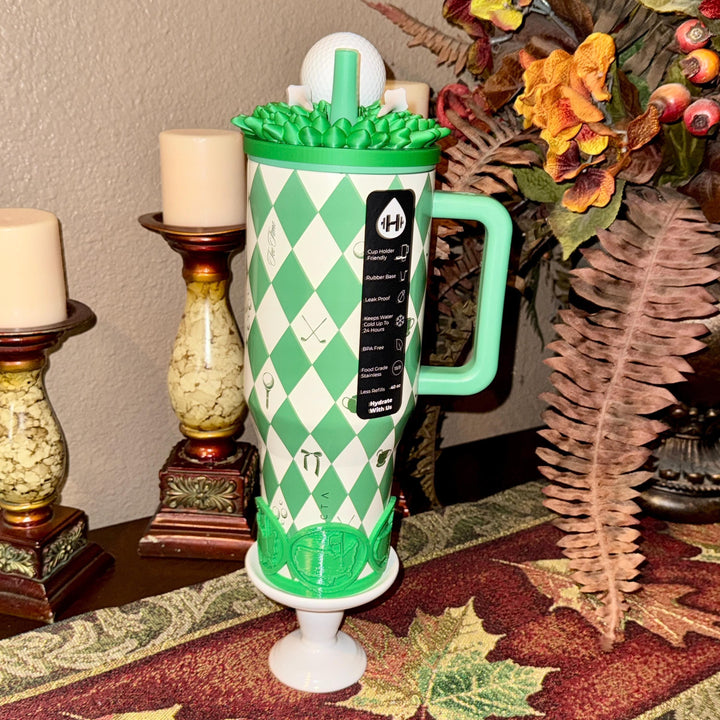 Golf Themed Tumbler Accessories Collection with a tumbler topper and boots for 30 or 40 oz HydroJug Tumblers