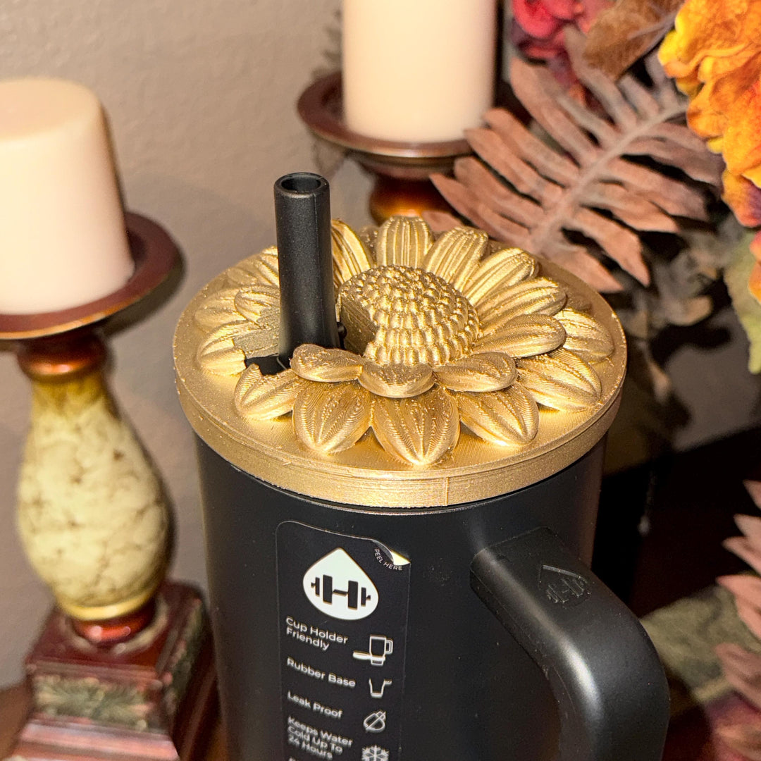 Gold Blooms Tumbler Boot or Lid Topper, Black Gold Flower Cup Sleeve, Hydrojug Accessories, Unique Gift