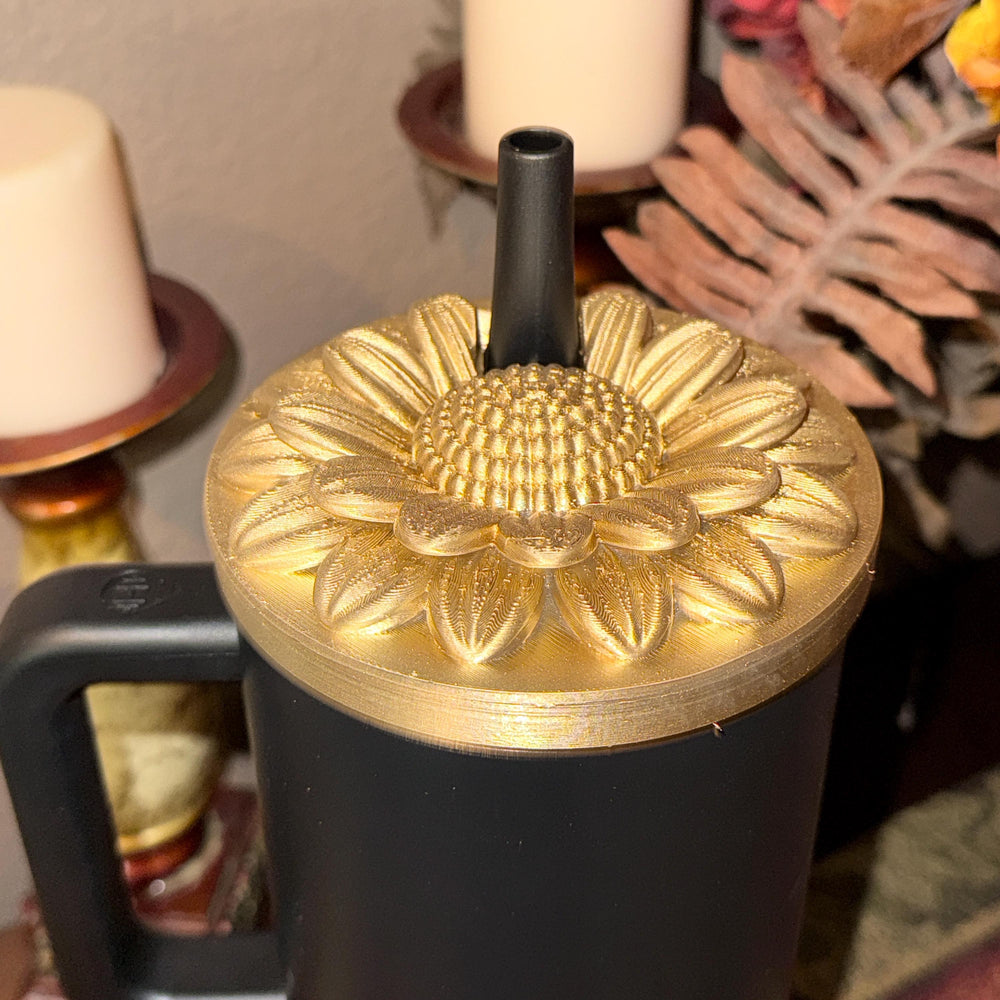Gold Blooms Tumbler Boot or Lid Topper, Black Gold Flower Cup Sleeve, Hydrojug Accessories, Unique Gift