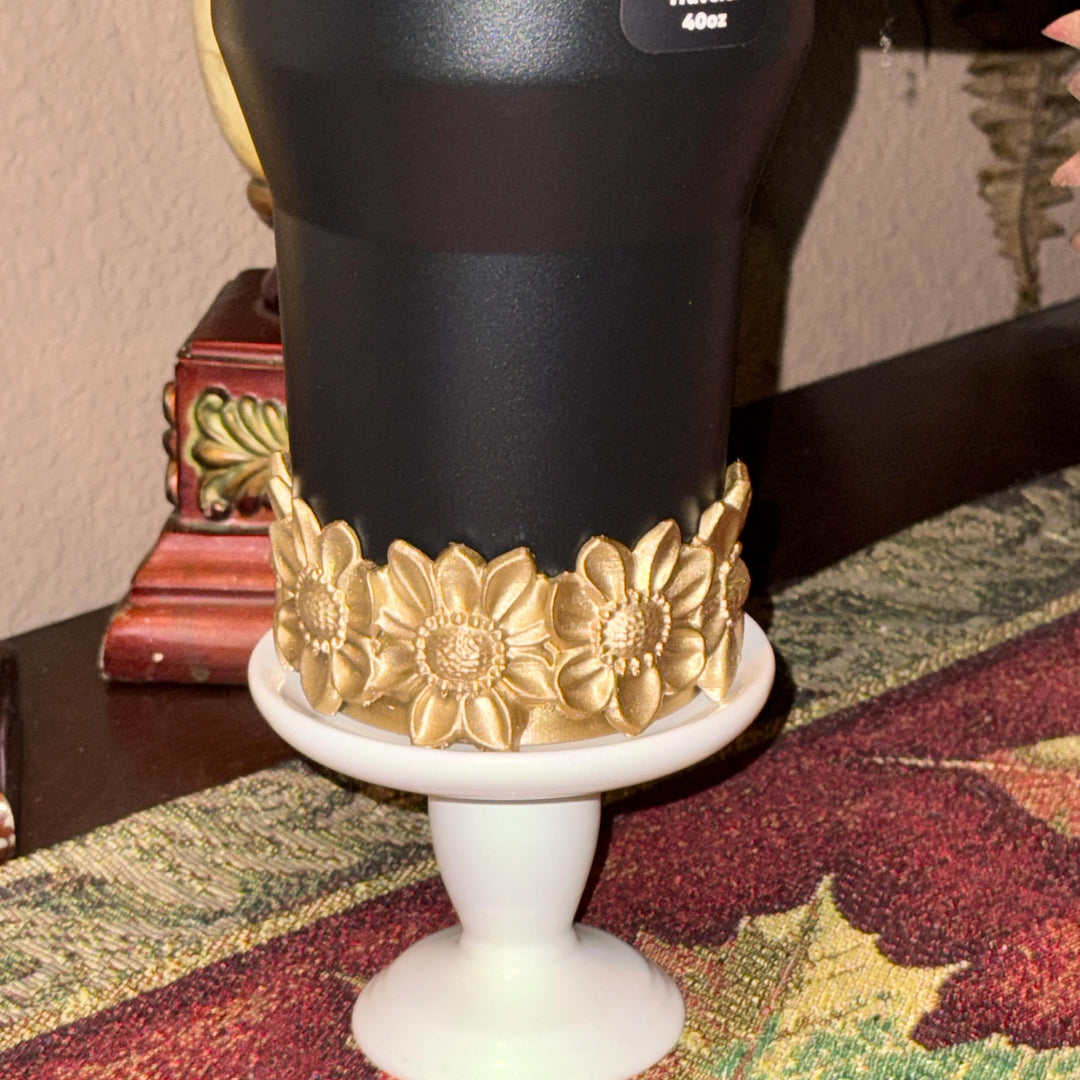 Gold Blooms Tumbler Boot or Lid Topper, Black Gold Flower Cup Sleeve, Hydrojug Accessories, Unique Gift