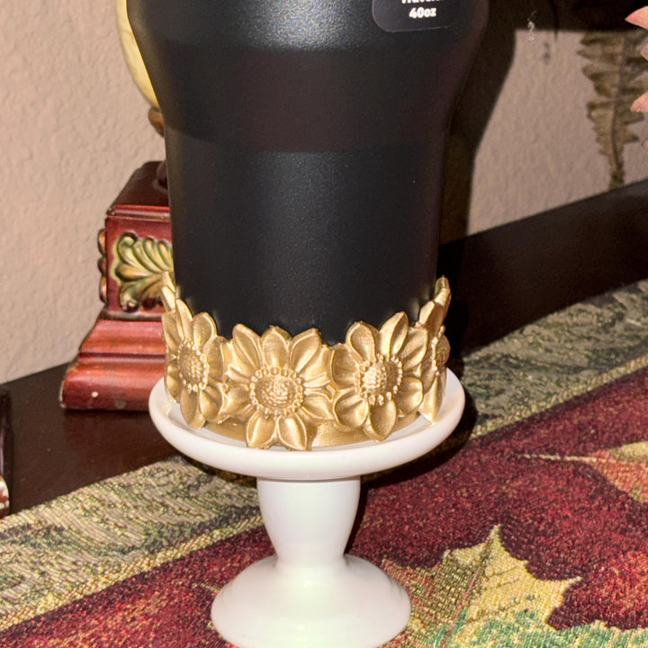 Gold Blooms Tumbler Boot or Lid Topper, Black Gold Flower Cup Sleeve, Hydrojug Accessories, Unique Gift