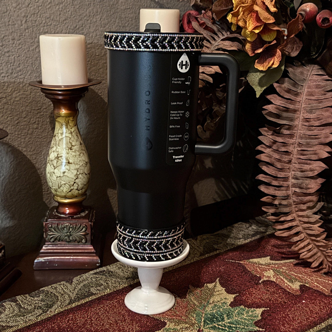 Black and Irridrscent Rhinestone Tumbler Boot or Halo, Black Sparkle Cup Sleeve, Hydrojug Bling Accessories, Unique Gift