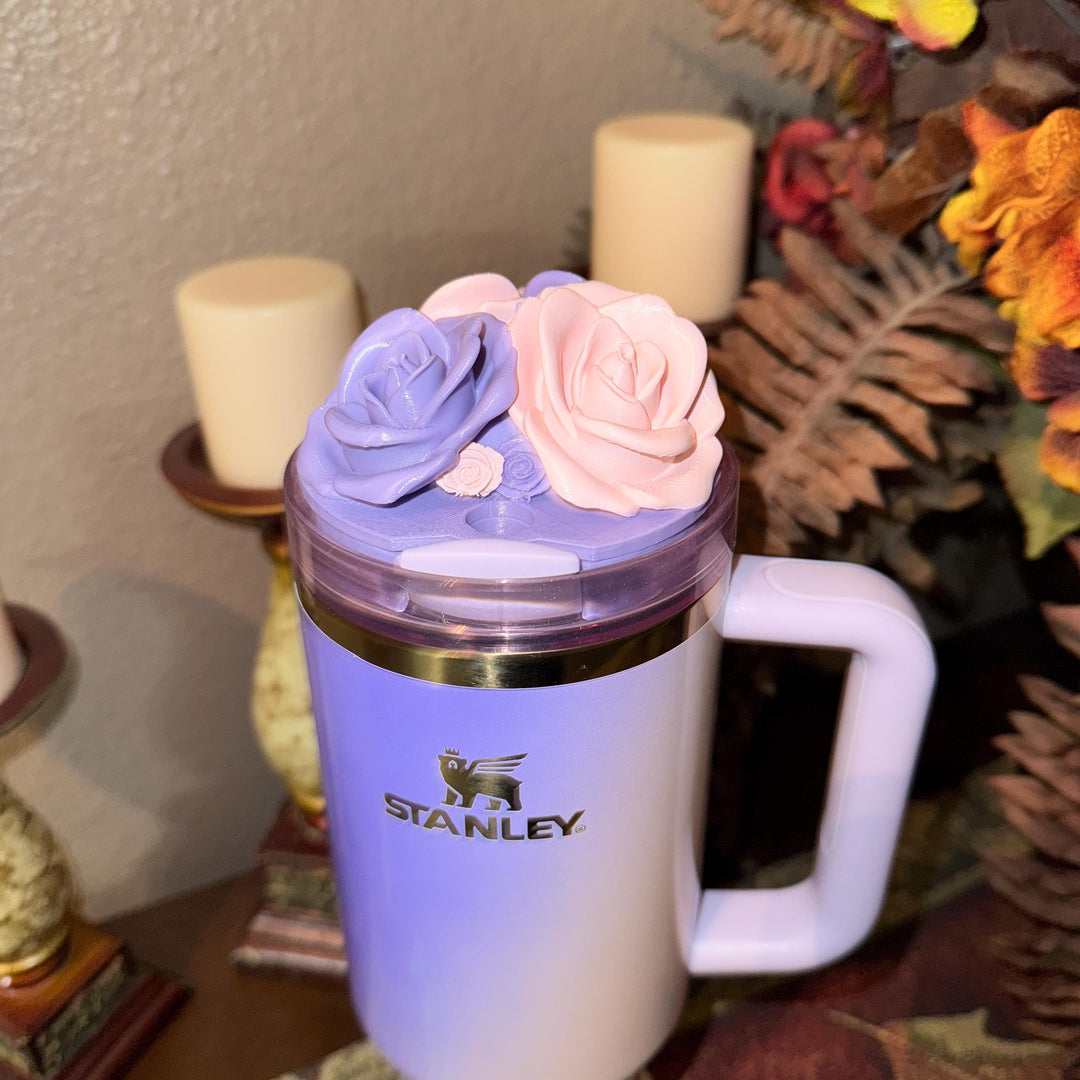 Rose Bouquet Cluster Tumbler Topper that fit Stanley Tumbler Quencher Lids, Rose Accessory, 3D Decorative Lid, BEST SELLER