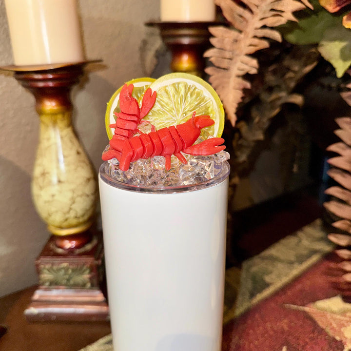 Crawfish and Lemon Fruit Tumbler Topper fits skinny straight and regular Stainless Tumbler - Fruit Topped Lid - Tumbler Toppers, unique gift