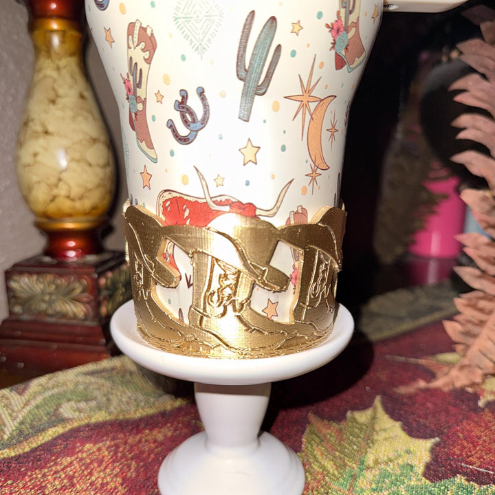 Unique Cowboy Hat and Boots Tumbler Boot, Rodeo Cup Sleeve, fits your Stanley and HydroJug Coldest Tumblers, Unique Gift, custom colors