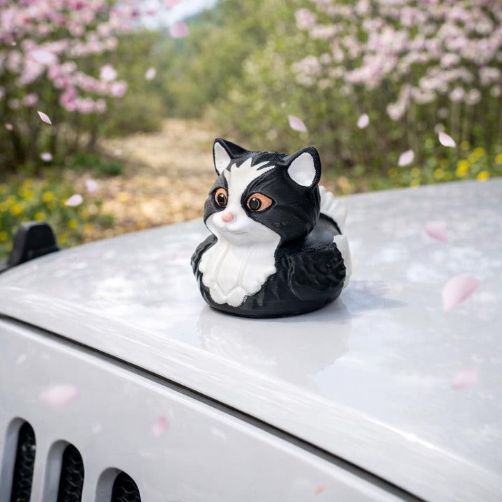 Tuxedo Cat Black and White Decorator Duck, 3D Printed Black and White Kitty, Cat Lover Gift, Desk Nighstand Decor, Feline Collectible