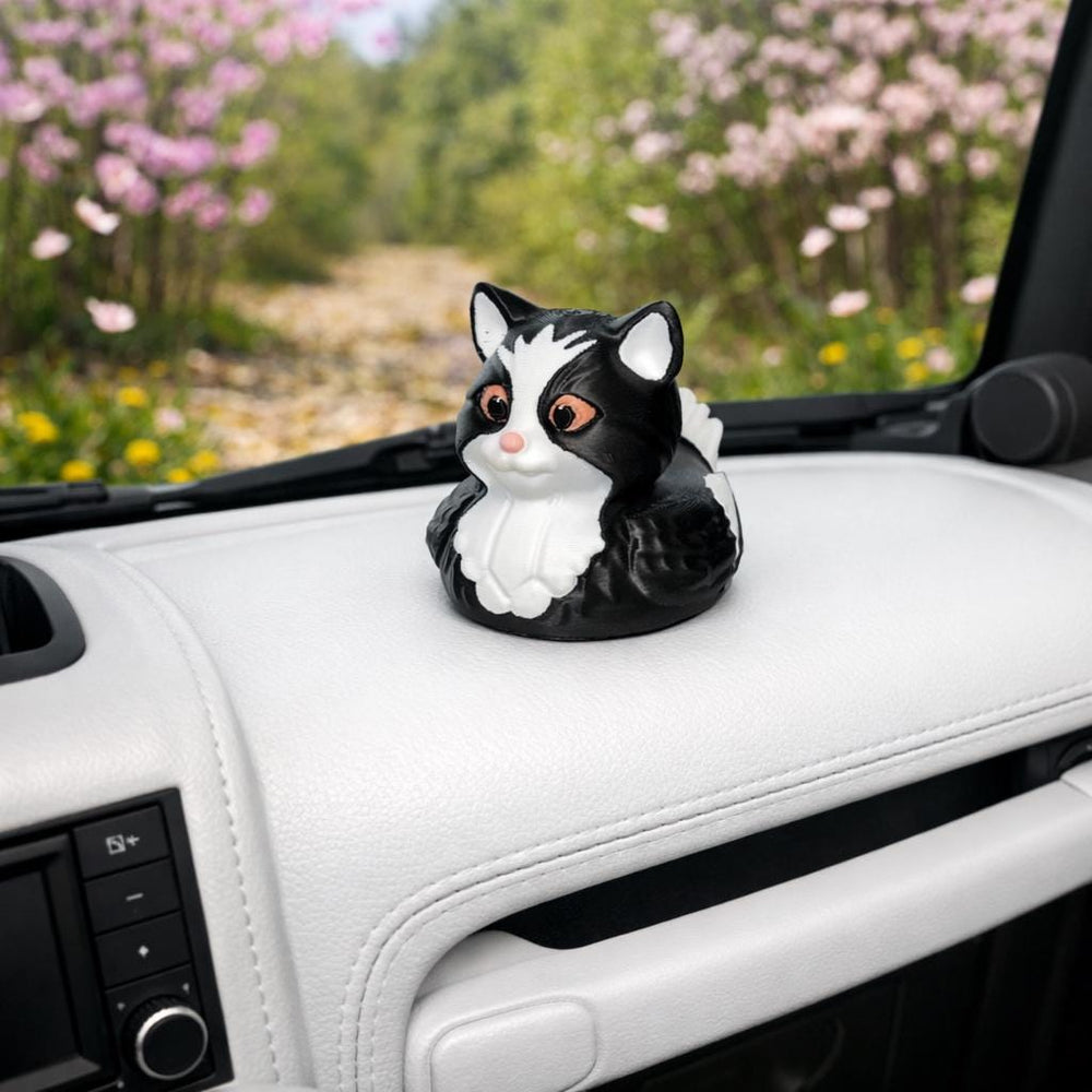 Tuxedo Cat Black and White Decorator Duck, 3D Printed Black and White Kitty, Cat Lover Gift, Desk Nighstand Decor, Feline Collectible