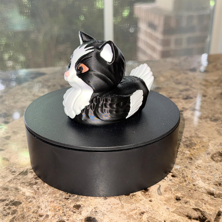 Tuxedo Cat Black and White Decorator Duck, 3D Printed Black and White Kitty, Cat Lover Gift, Desk Nighstand Decor, Feline Collectible