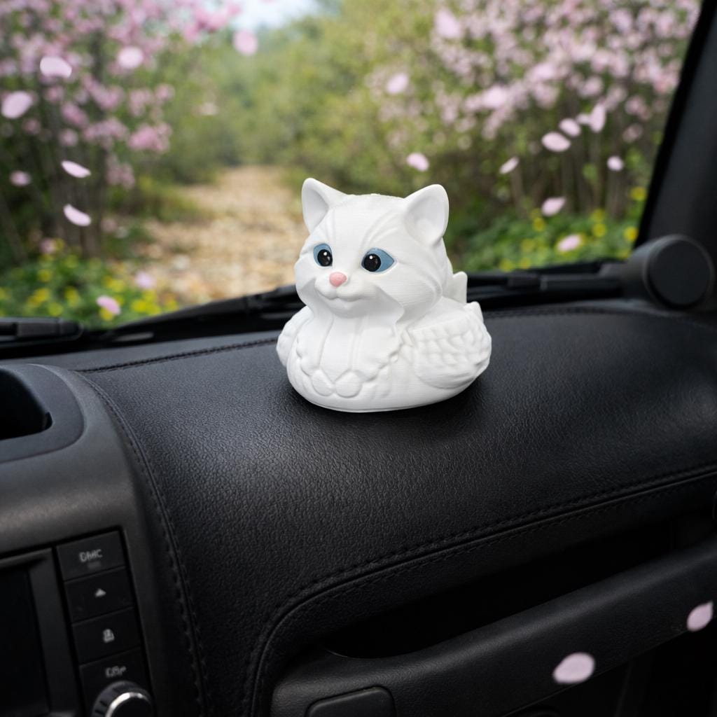 White Kitty Cat Decorator Duck, 3D Printed White Kitty, Cat Lover Gift, Desk Dashboard or Nighstand Decor, Feline Collectible