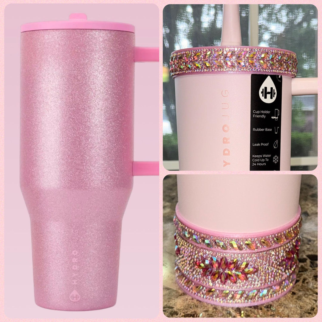 Pretty in Pink Iridescent Rhinestone Tumbler Boot or Halo, Bling Sparkle Cup Sleeve, Hydrojug Accessories, Unique Gift