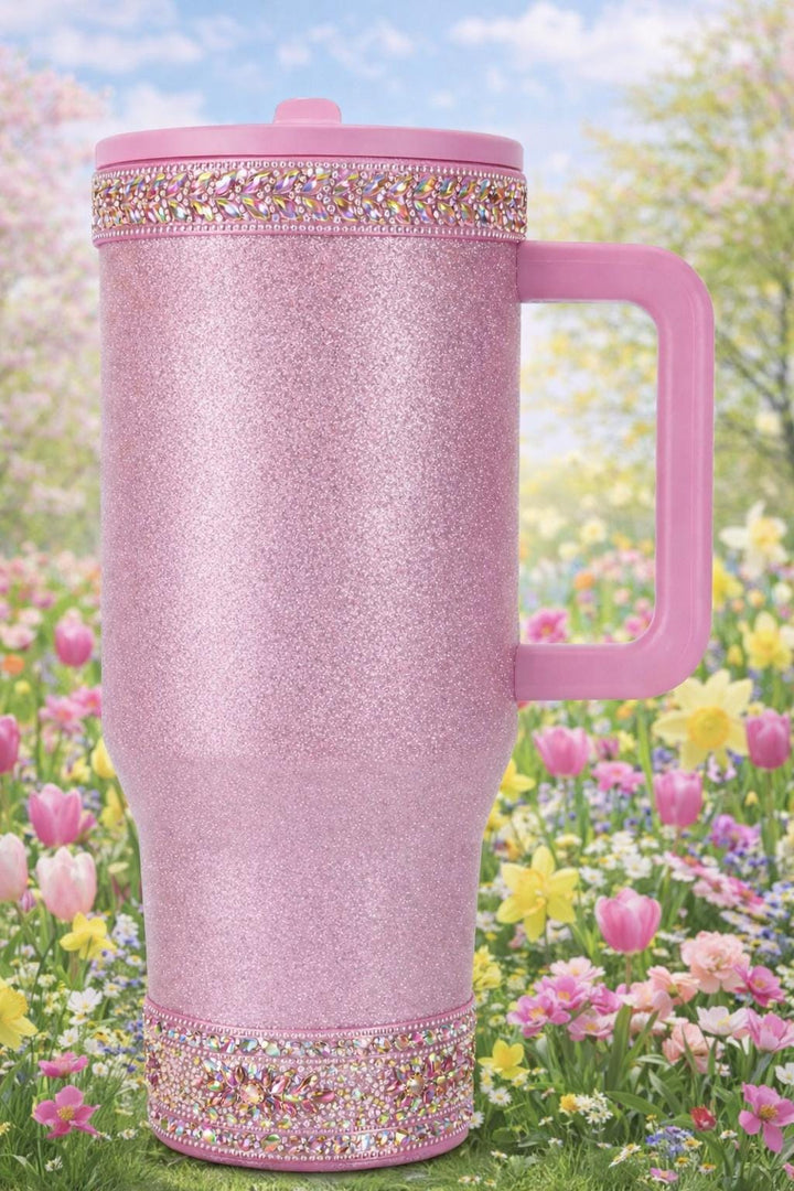 Pretty in Pink Iridescent Rhinestone Tumbler Boot or Halo, Bling Sparkle Cup Sleeve, Hydrojug Accessories, Unique Gift