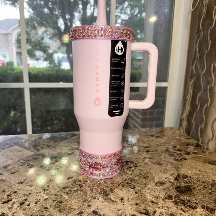 Pretty in Pink Iridescent Rhinestone Tumbler Boot or Halo, Bling Sparkle Cup Sleeve, Hydrojug Accessories, Unique Gift