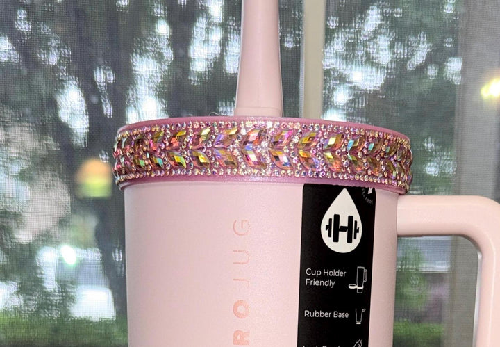 Pretty in Pink Iridescent Rhinestone Tumbler Boot or Halo, Bling Sparkle Cup Sleeve, Hydrojug Accessories, Unique Gift