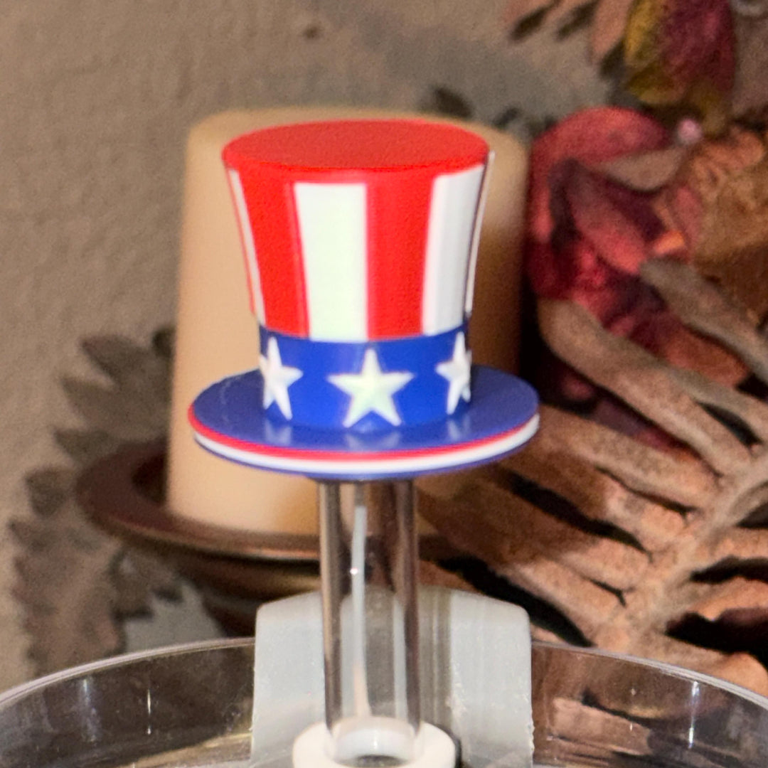 Red White Blue Stars and Stripes Hat Straw Topper Cap, fits straws 10 mm diameter, Patriotic, July 4th, Independence Day, Unique Gift