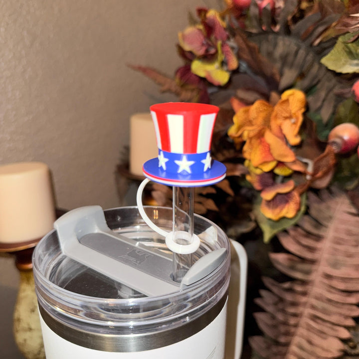 Red White Blue Stars and Stripes Hat Straw Topper Cap, fits straws 10 mm diameter, Patriotic, July 4th, Independence Day, Unique Gift