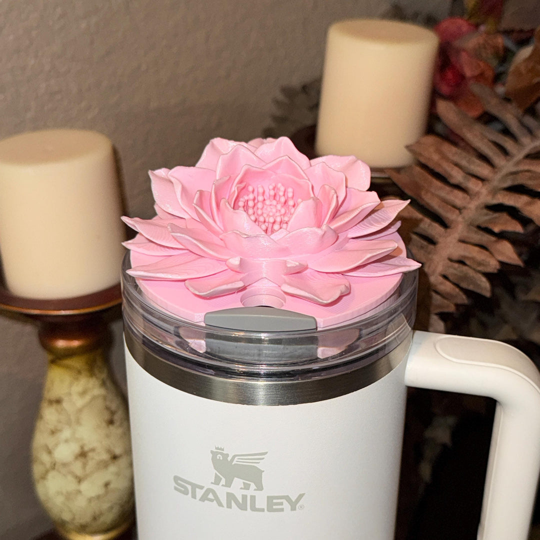 New Beautiful Pink Lotus Flower Tumbler Lid Topper, fits your Stanley Tumbler, custom colors