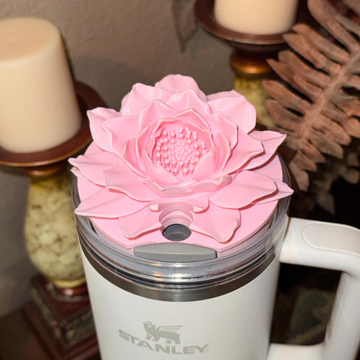 New Beautiful Pink Lotus Flower Tumbler Lid Topper, fits your Stanley Tumbler, custom colors