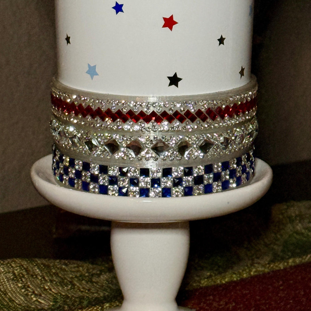 Patriotic Rhinestone Tumbler Boot or Halo, straw topper, Bling Sparkle Cup Sleeve, Stanley Tumbler Accessories, Unique Gift stars stripes