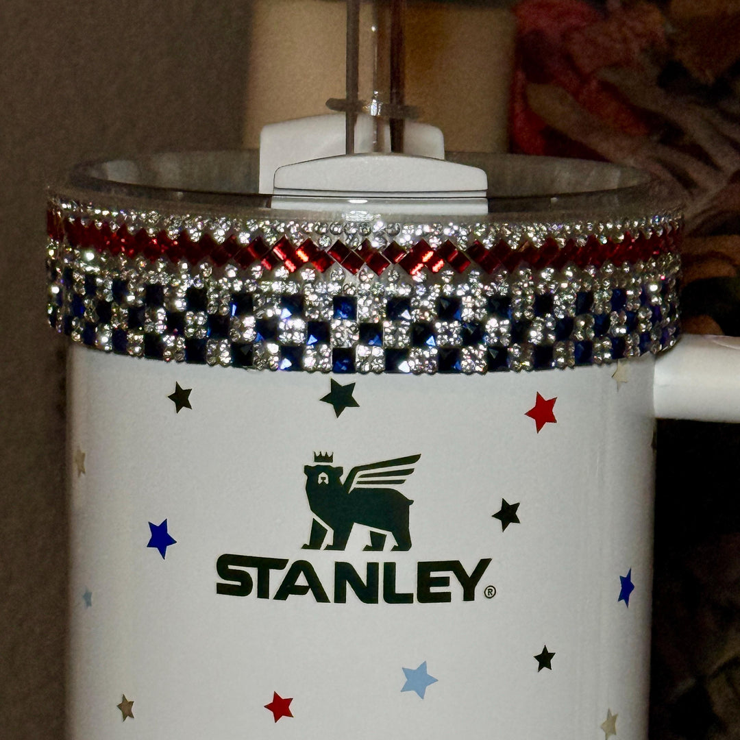 Patriotic Rhinestone Tumbler Boot or Halo, straw topper, Bling Sparkle Cup Sleeve, Stanley Tumbler Accessories, Unique Gift stars stripes