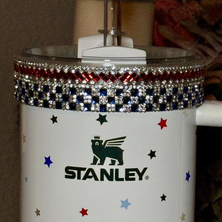 Patriotic Rhinestone Tumbler Boot or Halo, straw topper, Bling Sparkle Cup Sleeve, Stanley Tumbler Accessories, Unique Gift stars stripes