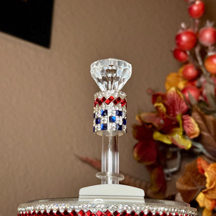 Patriotic Rhinestone Tumbler Boot or Halo, straw topper, Bling Sparkle Cup Sleeve, Stanley Tumbler Accessories, Unique Gift stars stripes