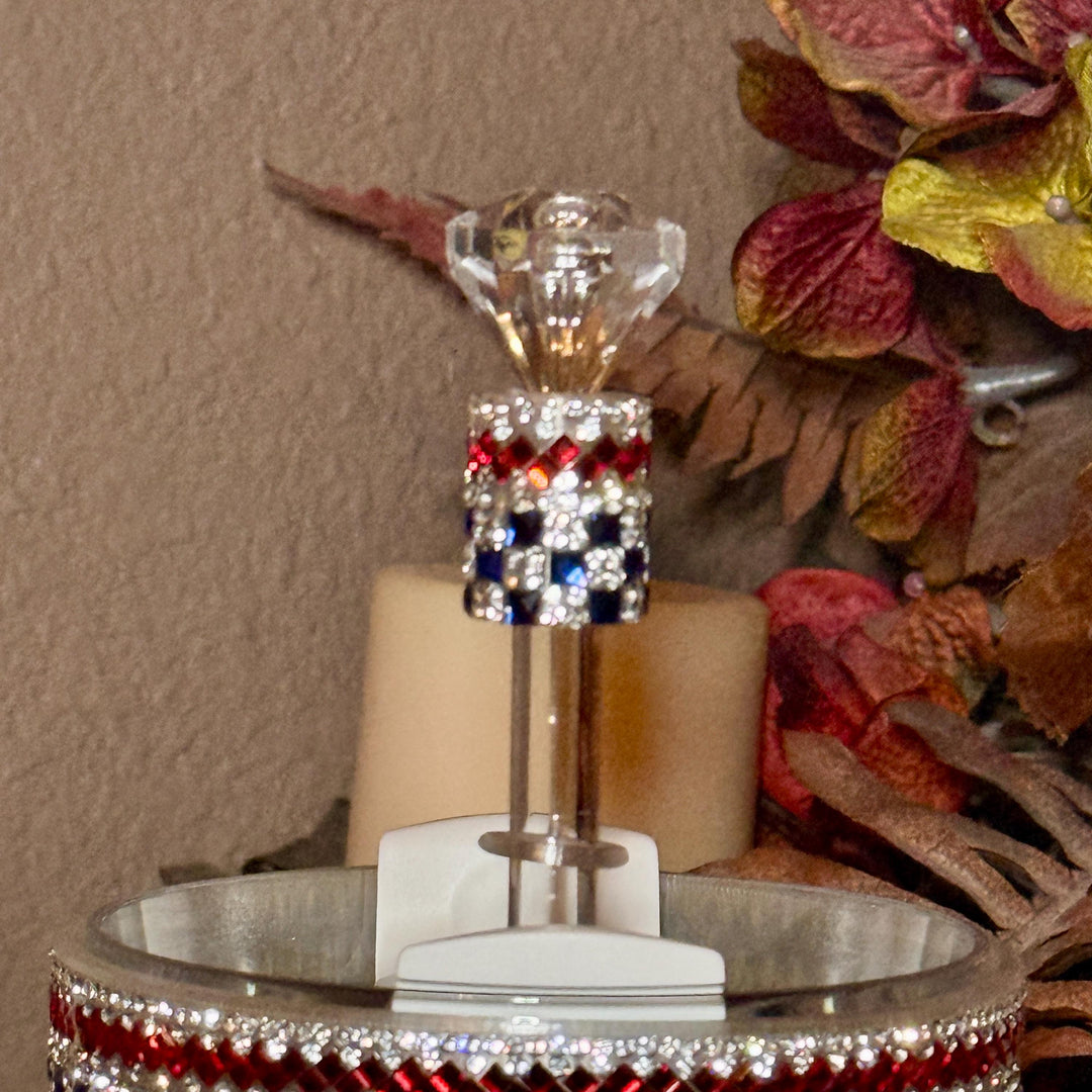 Patriotic Rhinestone Tumbler Boot or Halo, straw topper, Bling Sparkle Cup Sleeve, Stanley Tumbler Accessories, Unique Gift stars stripes