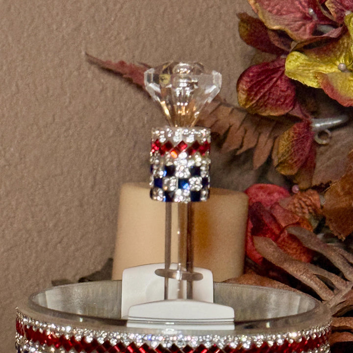 Patriotic Rhinestone Tumbler Boot or Halo, straw topper, Bling Sparkle Cup Sleeve, Stanley Tumbler Accessories, Unique Gift stars stripes