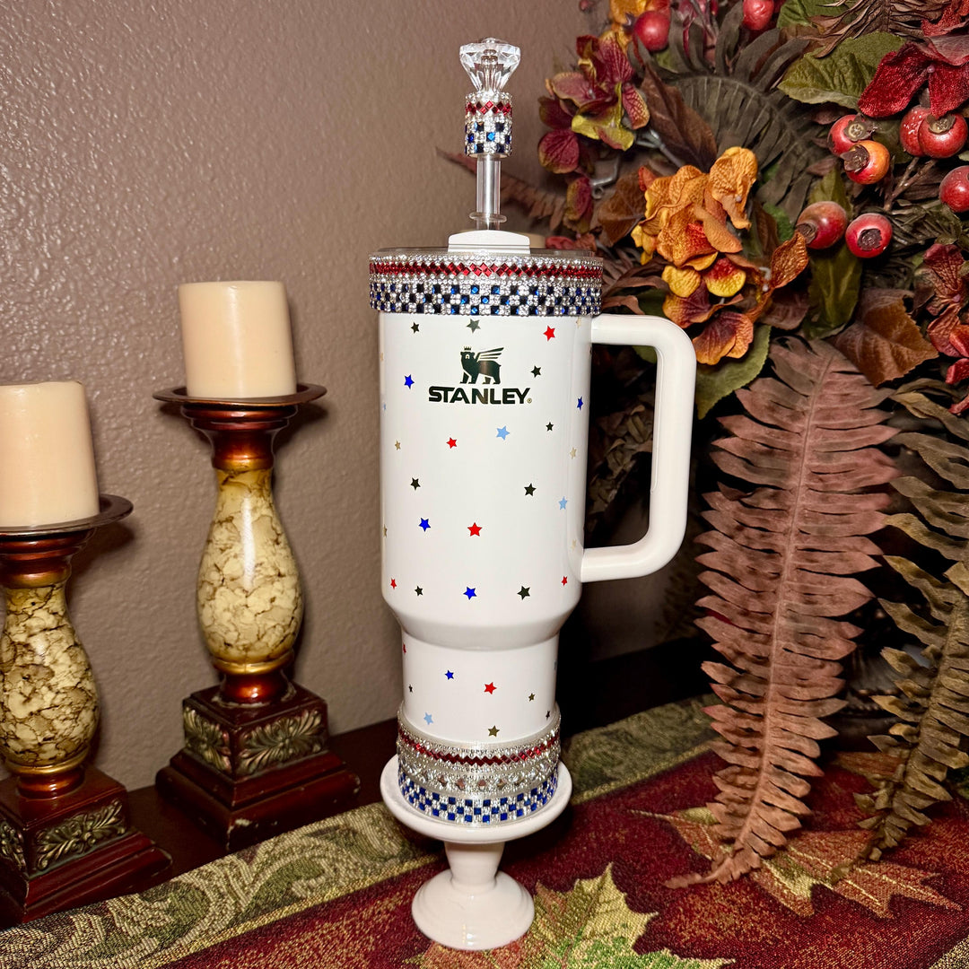 Patriotic Rhinestone Tumbler Boot or Halo, straw topper, Bling Sparkle Cup Sleeve, Stanley Tumbler Accessories, Unique Gift stars stripes