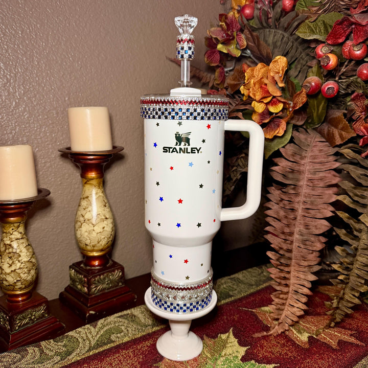 Patriotic Rhinestone Tumbler Boot or Halo, straw topper, Bling Sparkle Cup Sleeve, Stanley Tumbler Accessories, Unique Gift stars stripes