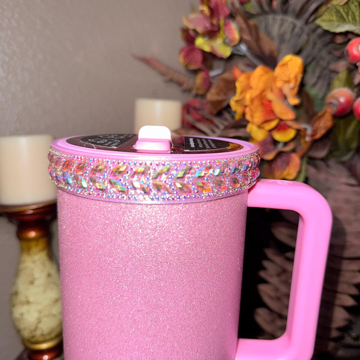Pretty in Pink Iridescent Rhinestone Tumbler Boot or Halo, Bling Sparkle Cup Sleeve, Hydrojug Accessories, Unique Gift