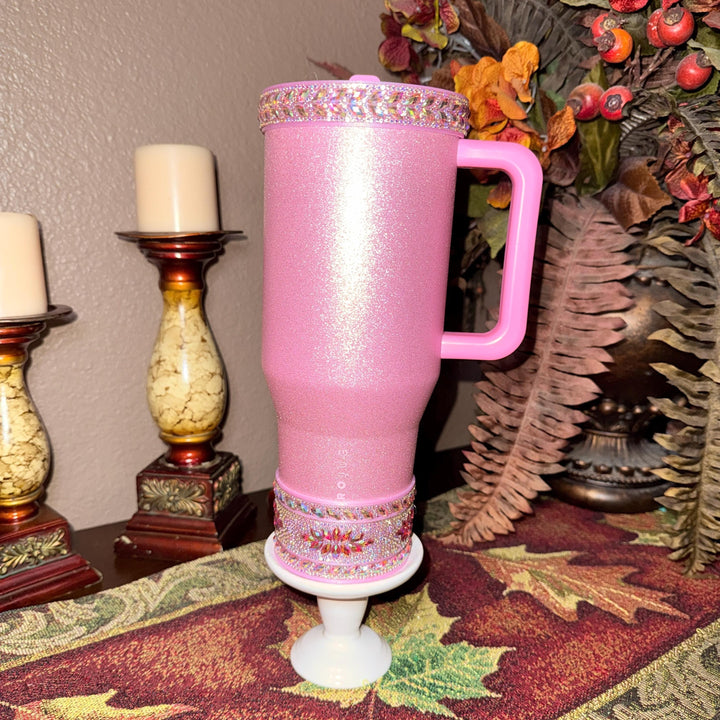 Pretty in Pink Iridescent Rhinestone Tumbler Boot or Halo, Bling Sparkle Cup Sleeve, Hydrojug Accessories, Unique Gift