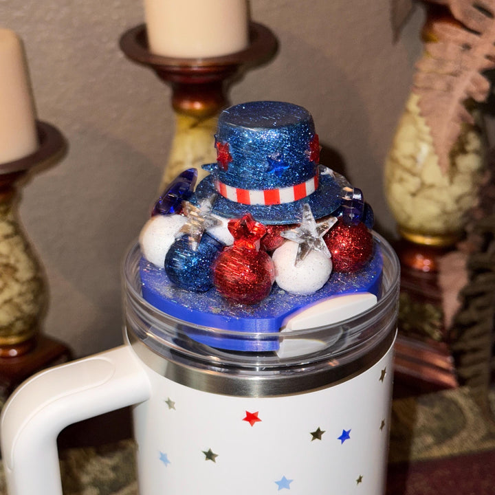 Patriotic Tumbler Topper, Independence Day Topper, 3D Decorative Lid - Ice Topper Lid