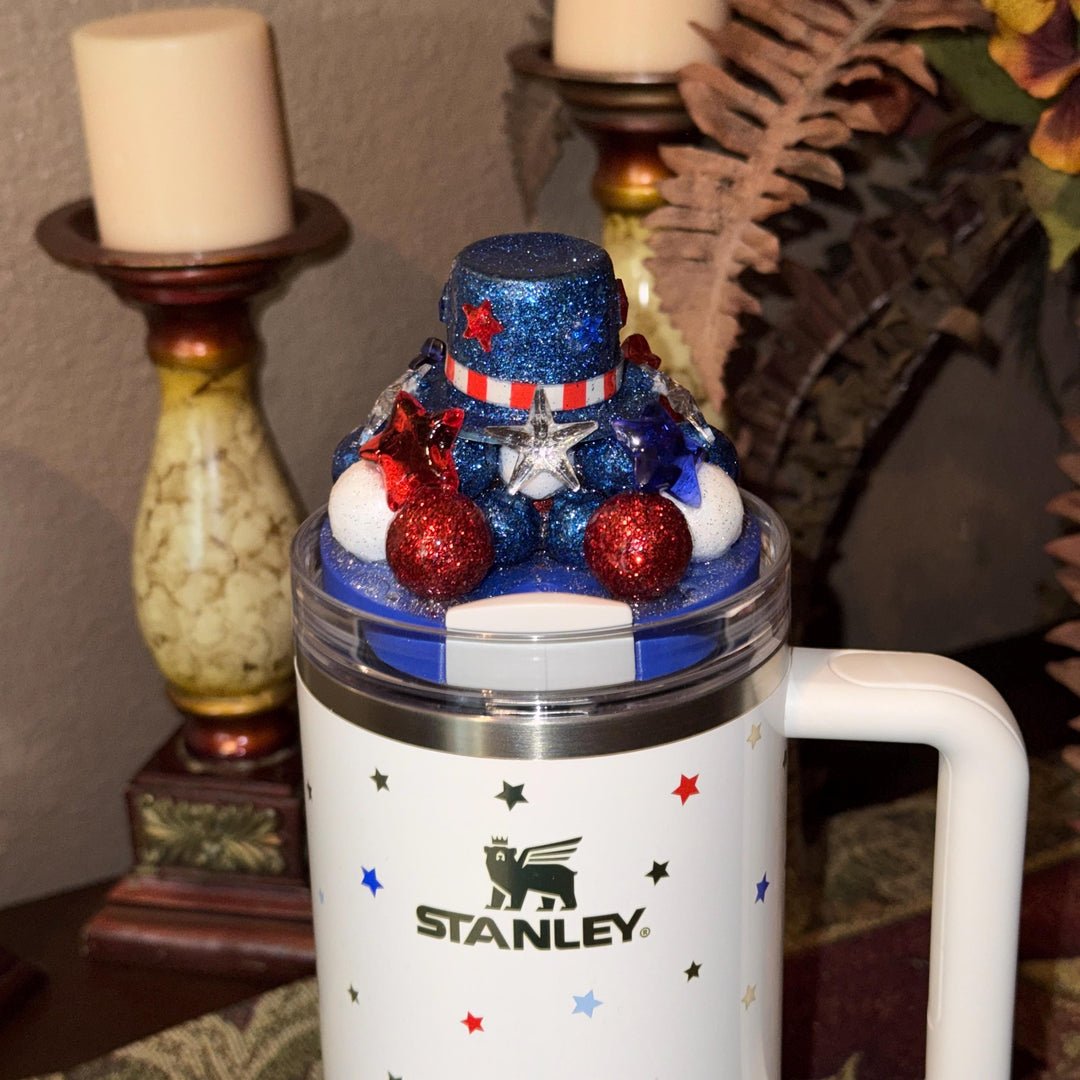 Patriotic Tumbler Topper, Independence Day Topper, 3D Decorative Lid - Ice Topper Lid