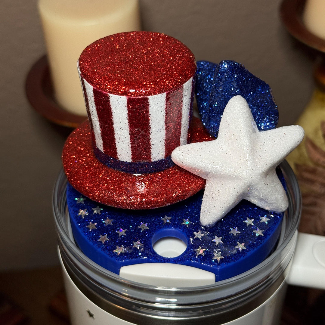 Stars and Stripes Patriotic Tumbler Topper, Independece Day Topper, 3D Decorative Lid