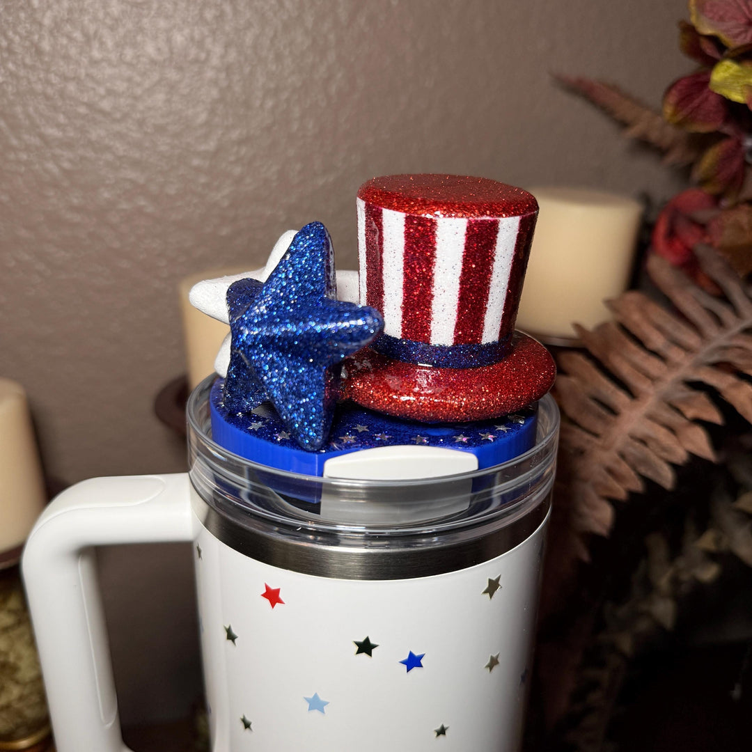 Stars and Stripes Patriotic Tumbler Topper, Independece Day Topper, 3D Decorative Lid