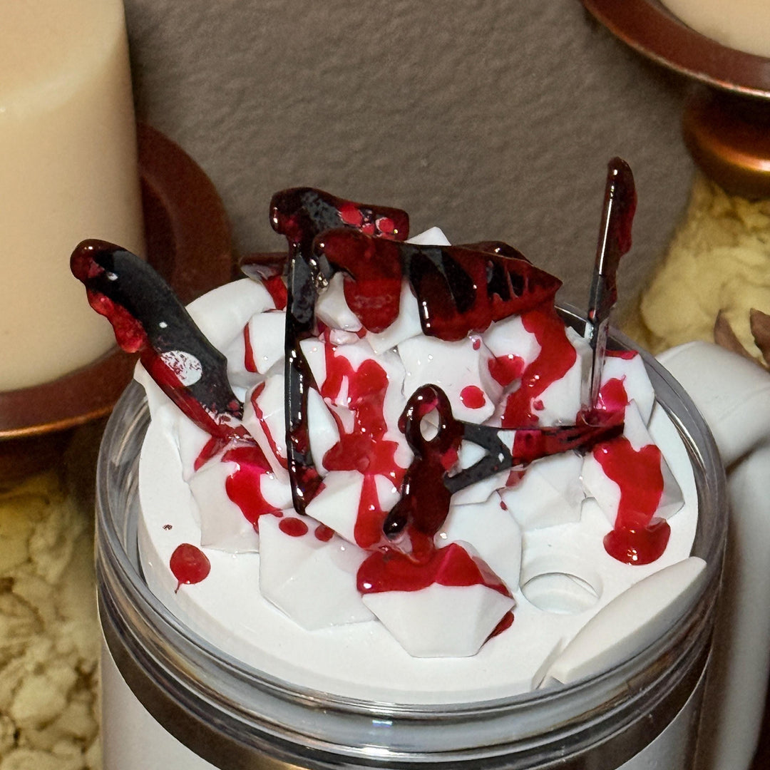 Bloody knives acrylic tumbler topper, for Stanley tumblers, 3D Decorative Lid crime scene, blood drips blood splatter, Halloween gift