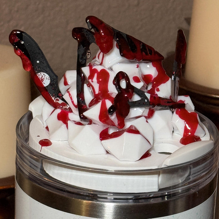 Bloody knives acrylic tumbler topper, for Stanley tumblers, 3D Decorative Lid crime scene, blood drips blood splatter, Halloween gift