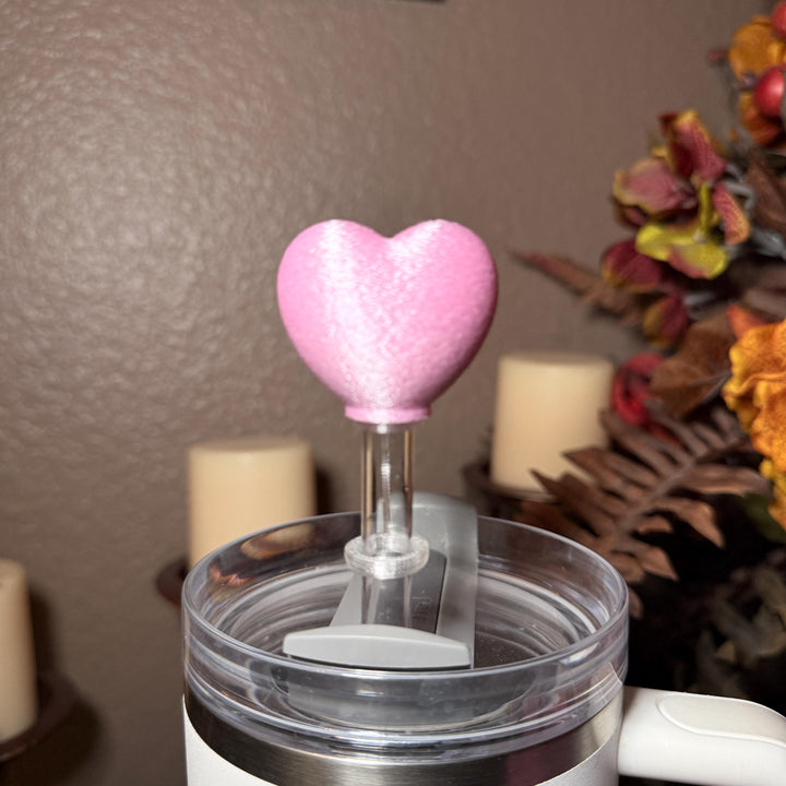 Pink Silk Heart Straw Cap Topper, for Valentine Stanley 20 30 or 40 oz Tumblers, unique minimalist gift accessories, 10 mm