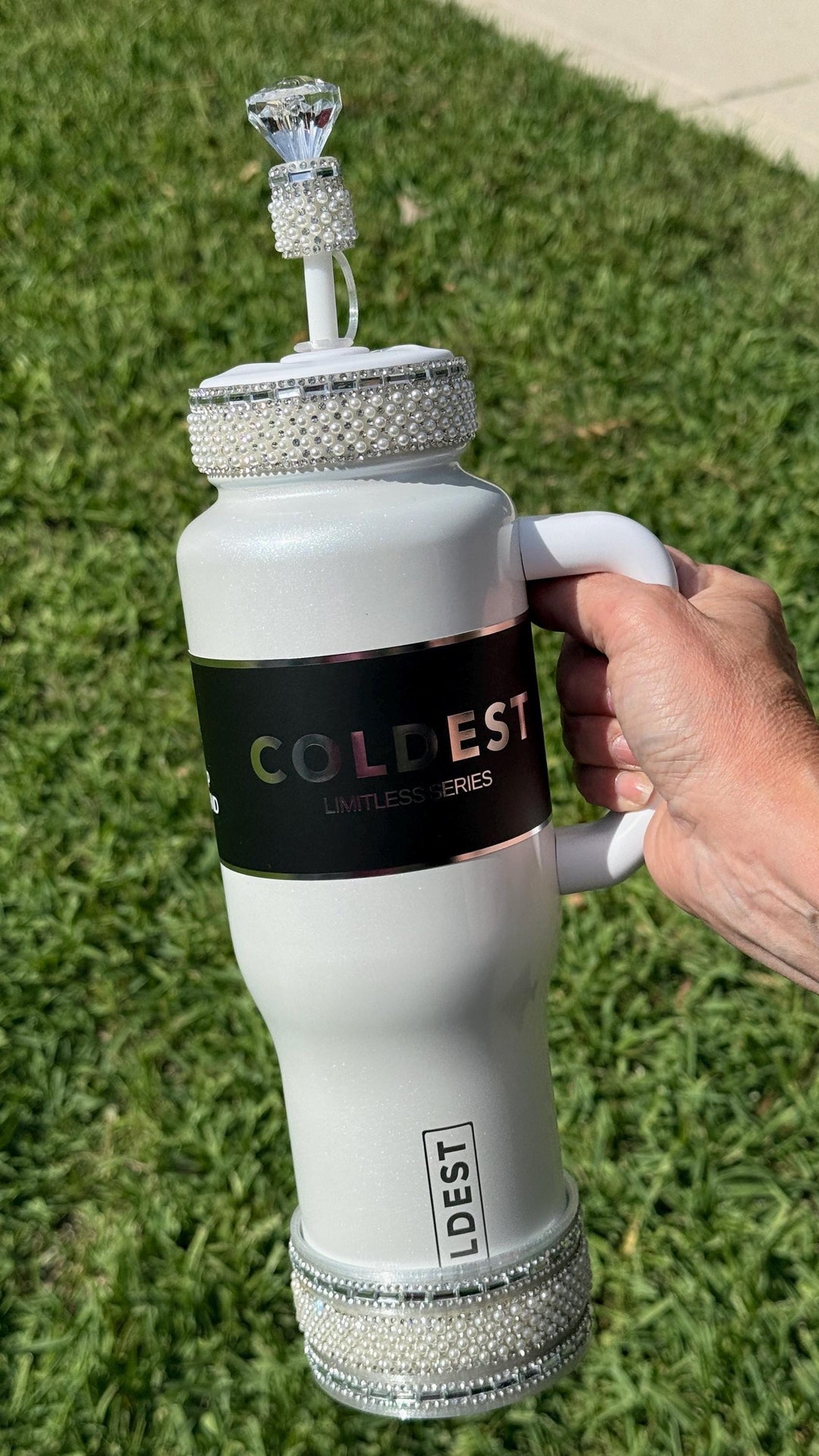 Coldest Fancy Pearl and Rhinestone Tumbler Boot, Straw Lid Collar and Straw Cap Accessory Collection, fits 36 and 46 oz, unique gift