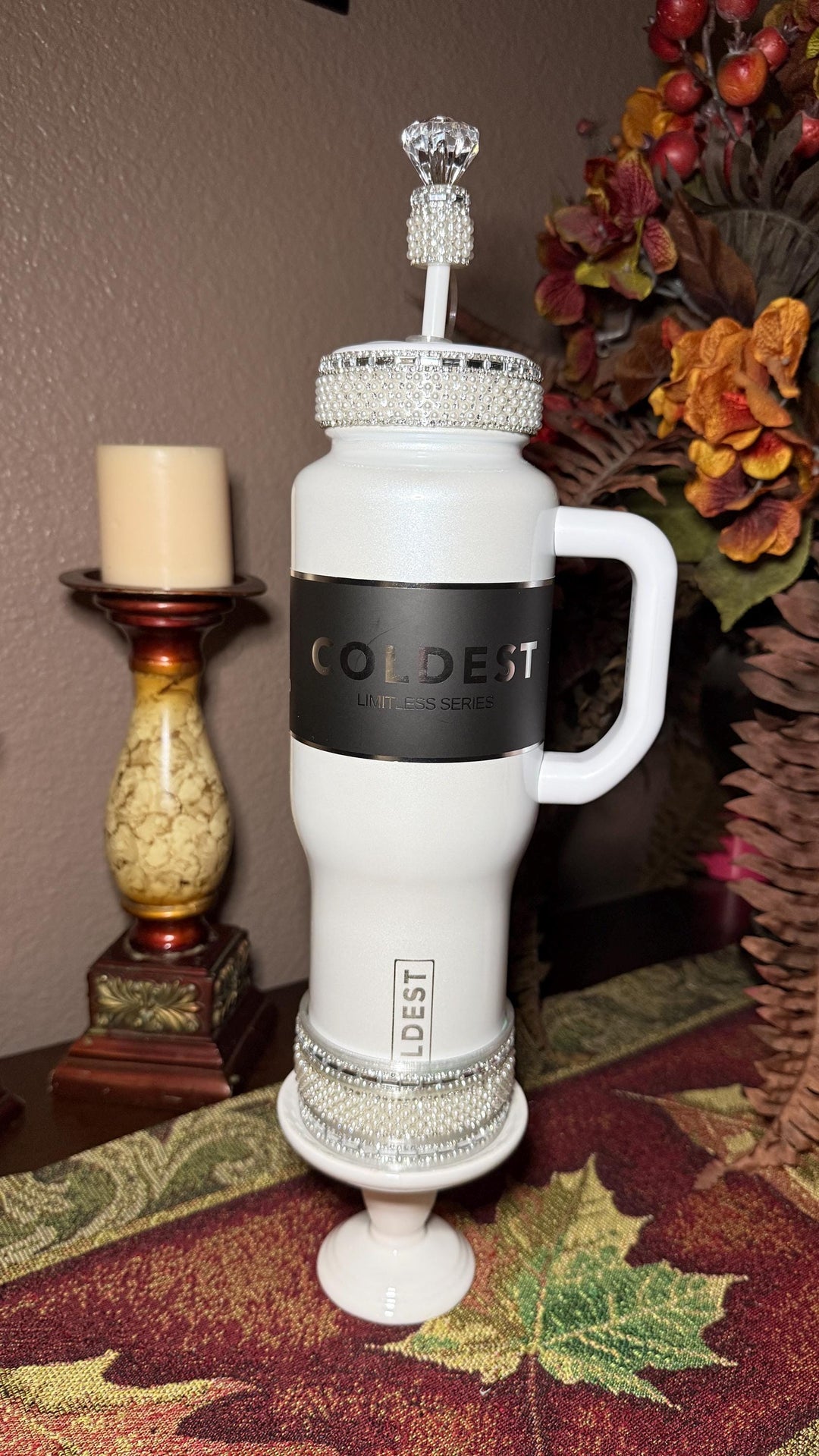 Coldest Fancy Pearl and Rhinestone Tumbler Boot, Straw Lid Collar and Straw Cap Accessory Collection, unique gift accessories