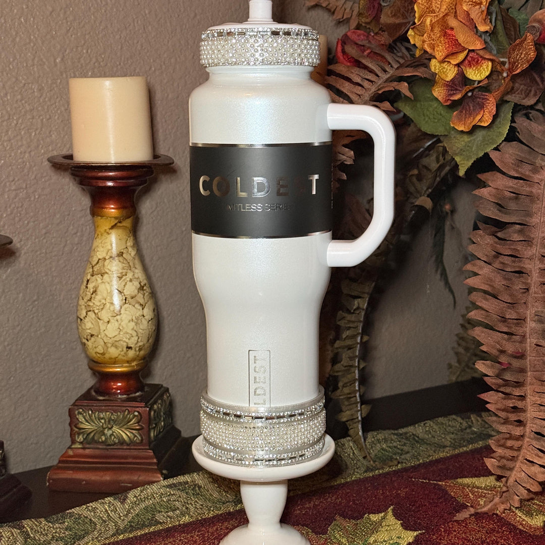 Coldest Fancy Pearl and Rhinestone Tumbler Boot, Straw Lid Collar and Straw Cap Accessory Collection, unique gift accessories