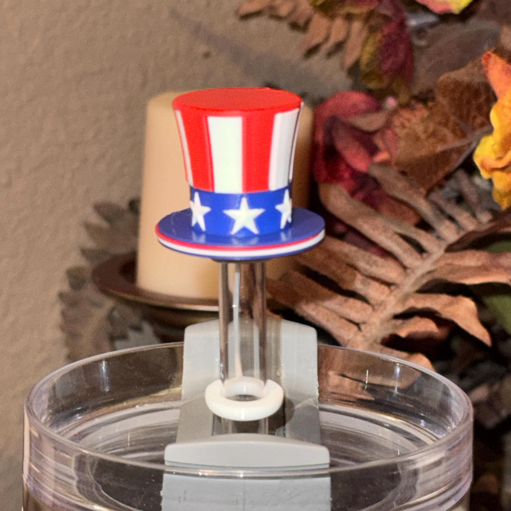 Red White Blue Stars and Stripes Hat Straw Topper Cap, fits straws 10 mm diameter, Patriotic, July 4th, Independence Day, Unique Gift