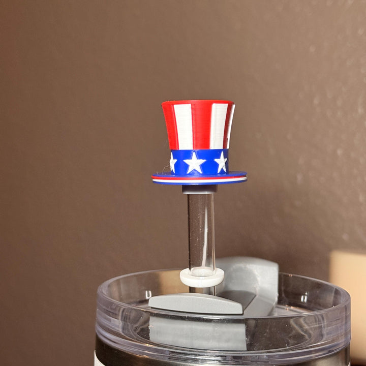Red White Blue Stars and Stripes Hat Straw Topper Cap, fits straws 10 mm diameter, Patriotic, July 4th, Independence Day, Unique Gift
